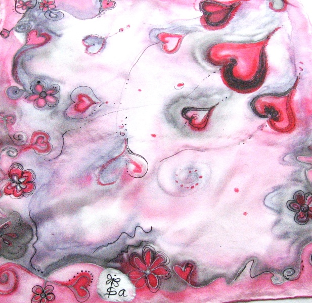 Malované hedvábí, srdíčka