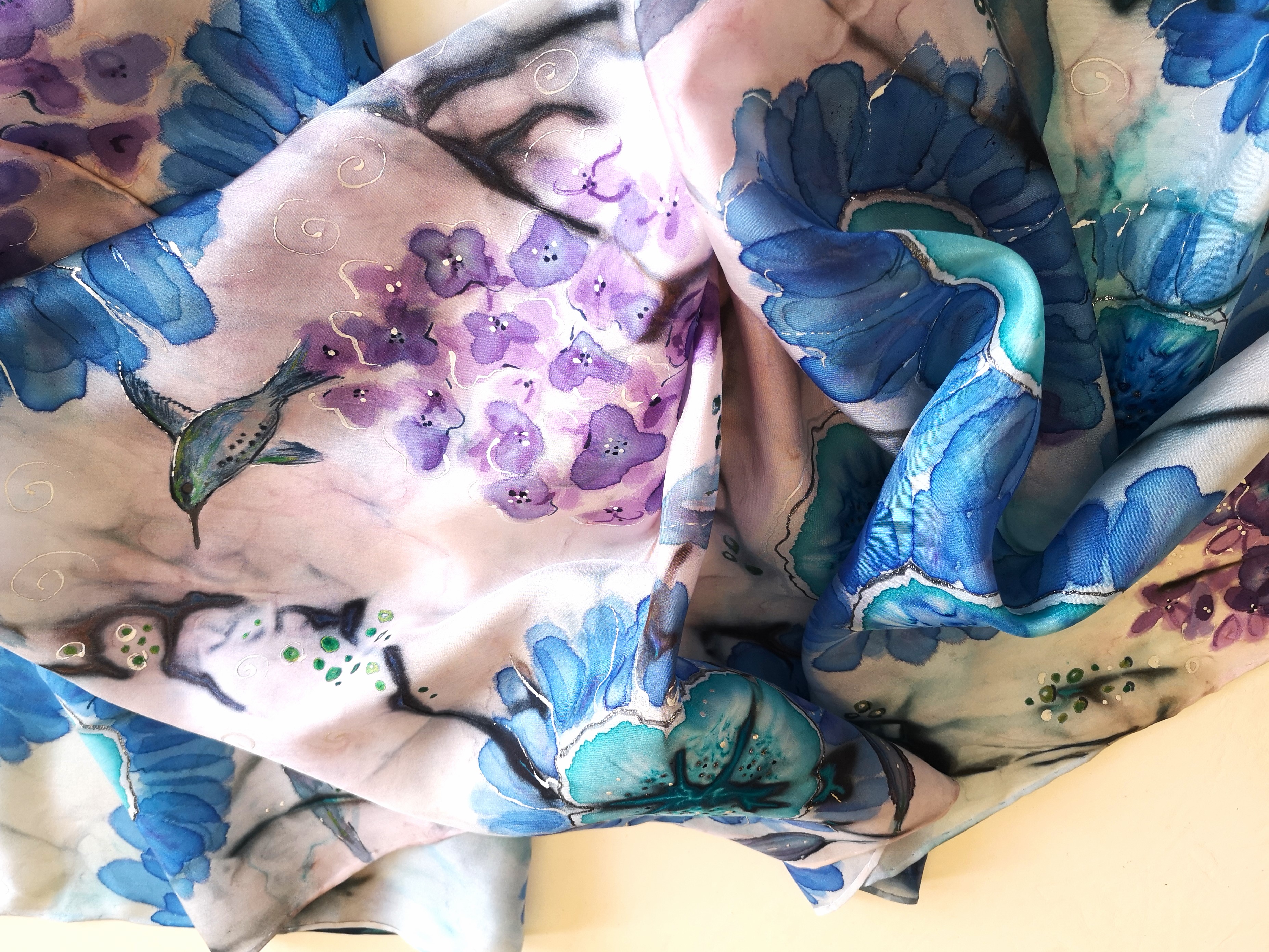 Luxusní hedvábný šál - Zahrady horních světů