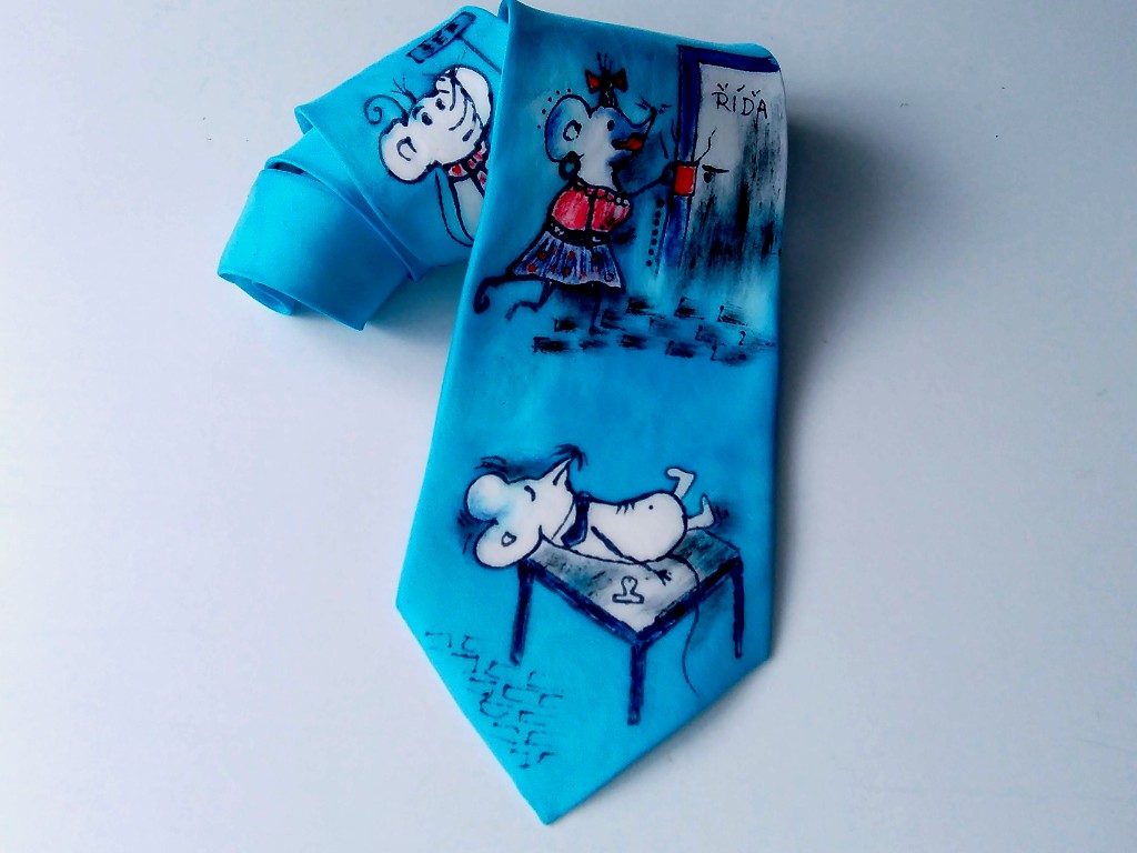Originální vtipná kravata, myšky z kanclu