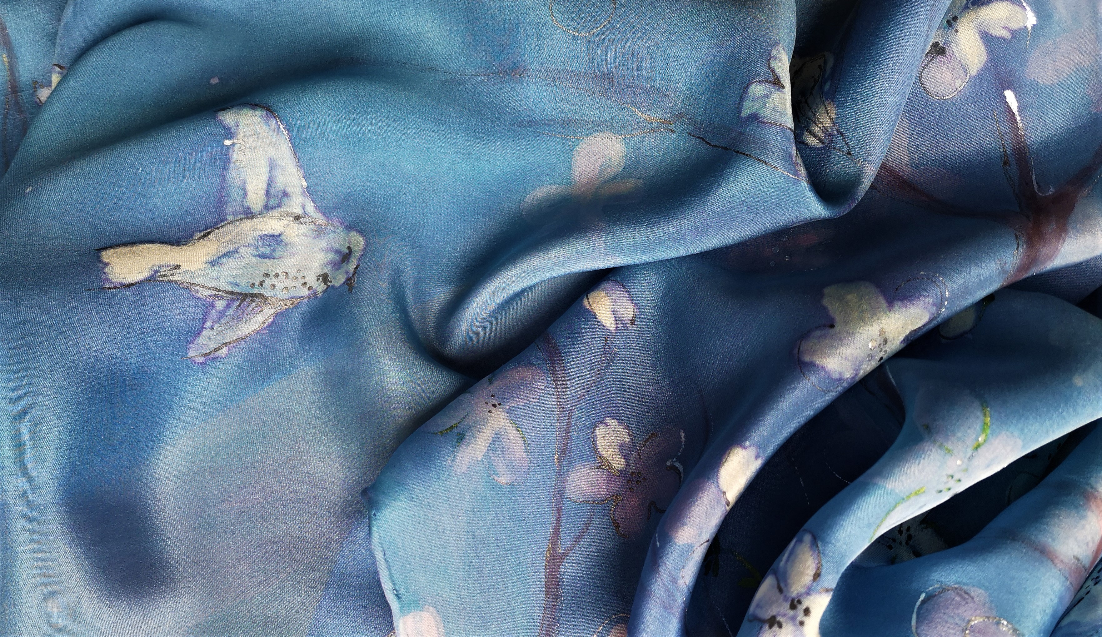 Luxusní společenská šála - Ptáčci v keři