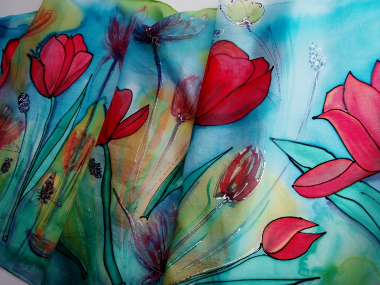 Originální hedvábný šátek  Jaro s tupipány