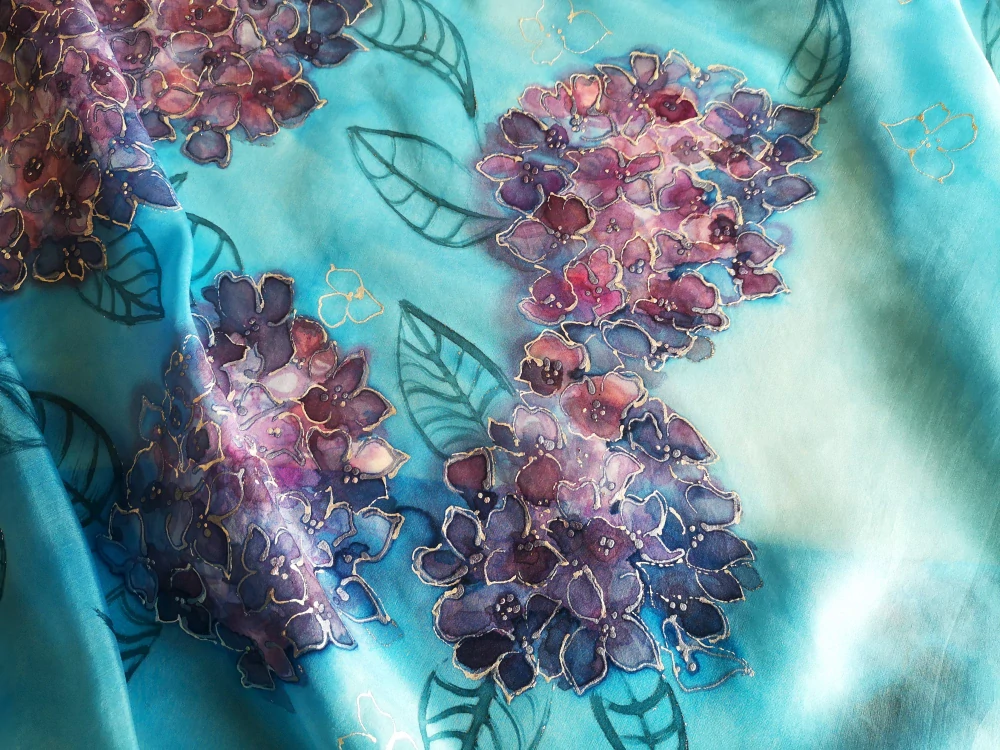 Hedvábný šátek - Hortenzie