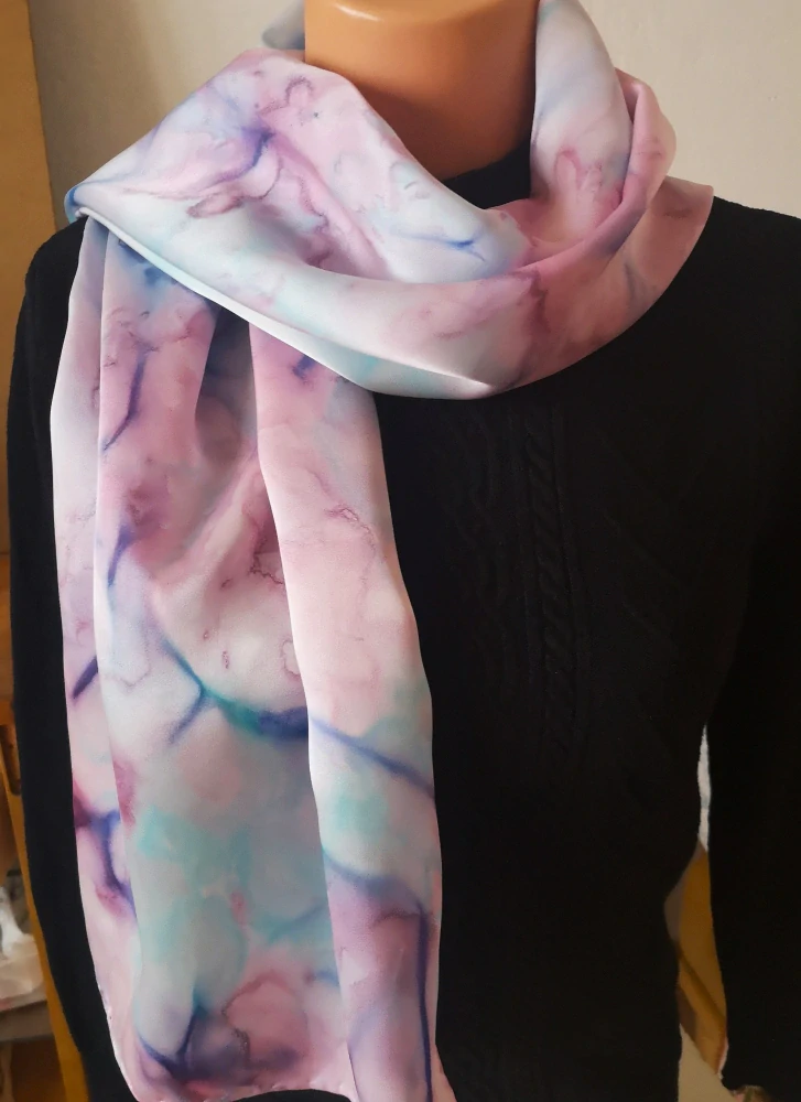 Luxusní hedvábná šála - Akvarel magenta