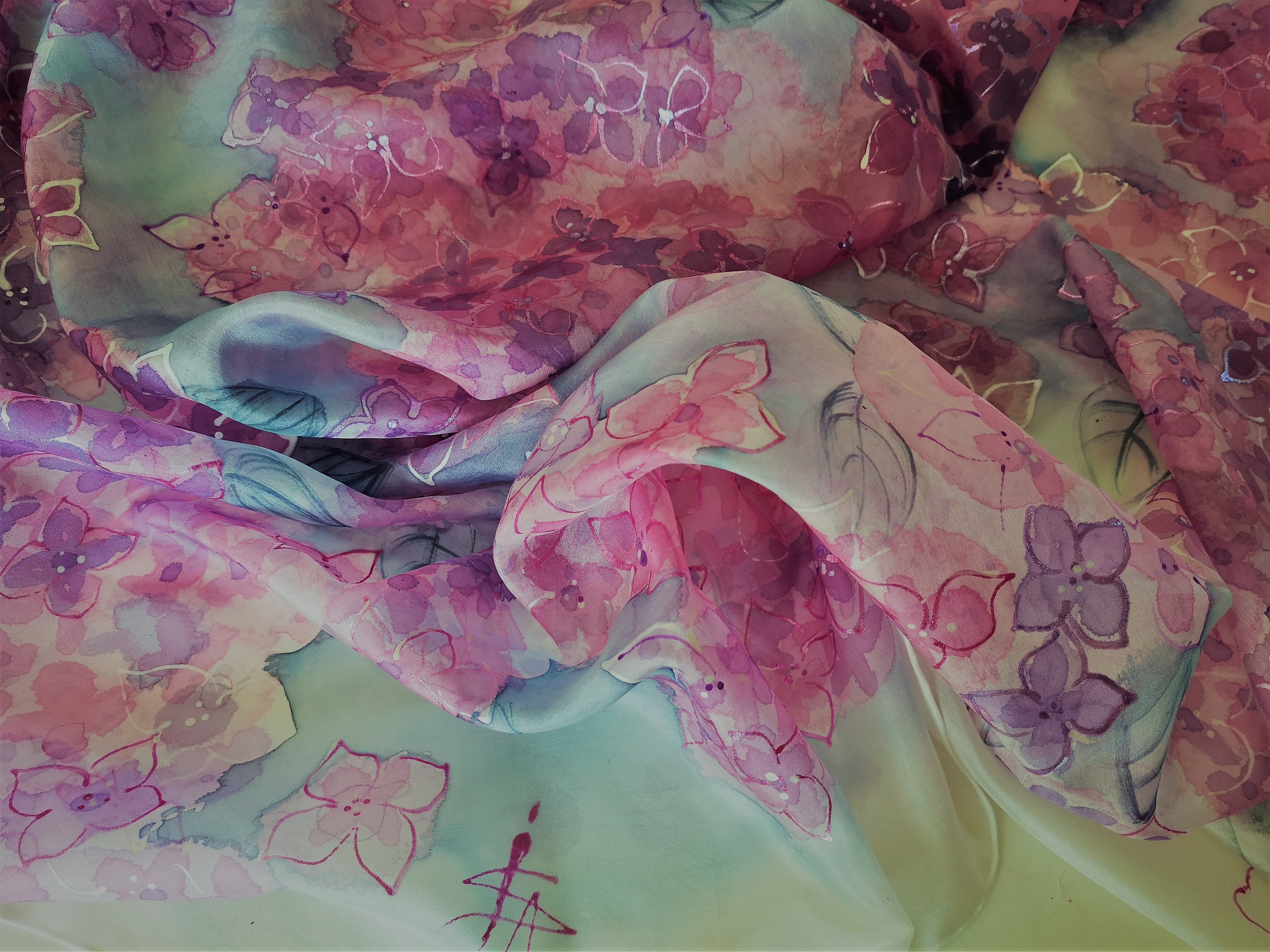 Velký hedvábný šátek - Hortenzie