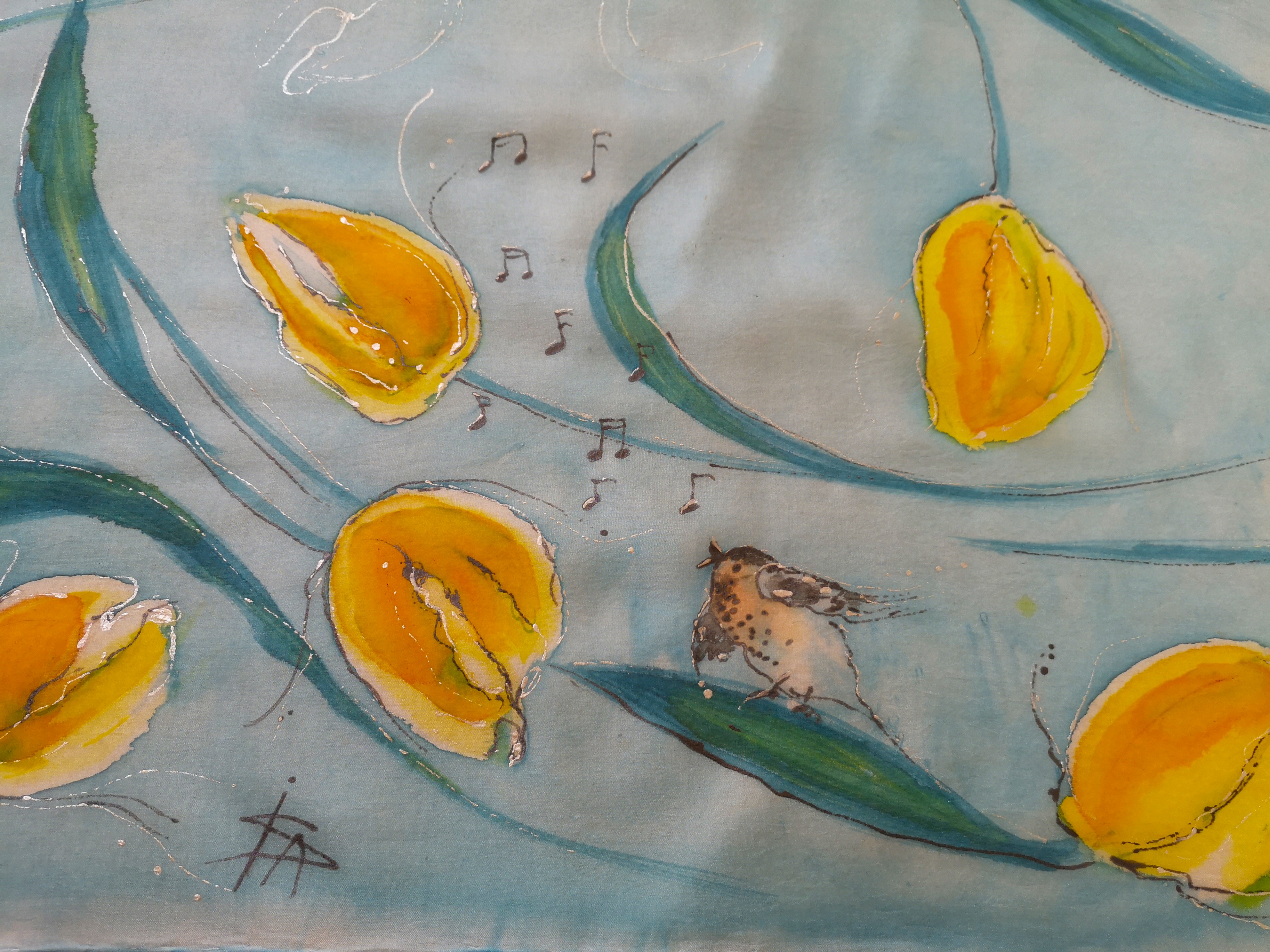 Hedvábná šála Jarní zpívání