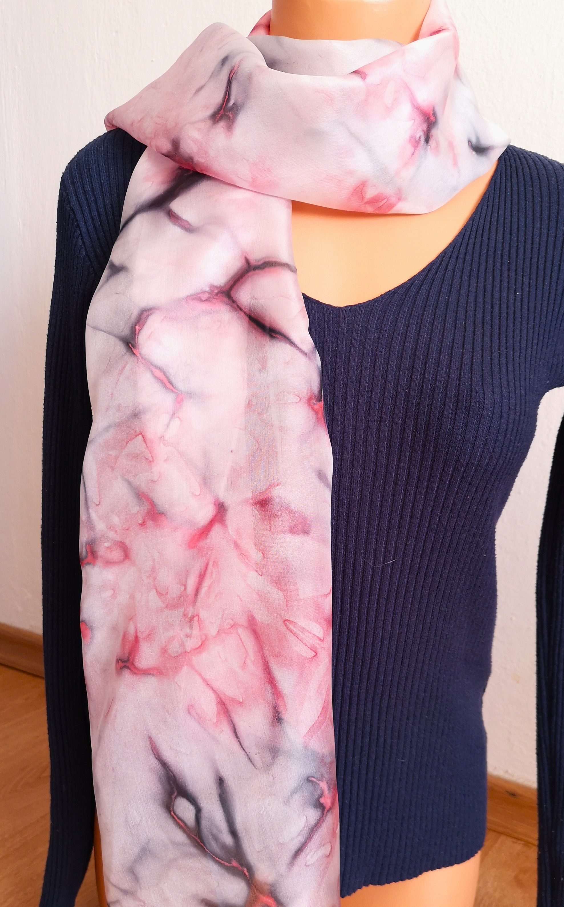 Společenská hedvábná šála - Červánková