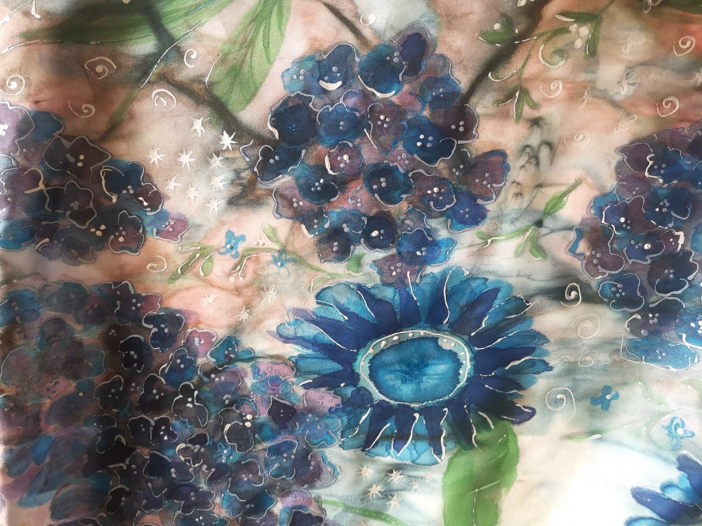 Hedvábná společenská šála - Zahrada ve stínu