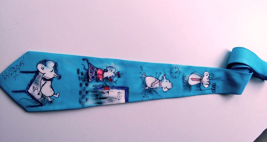 Originální vtipná kravata, myšky z kanclu