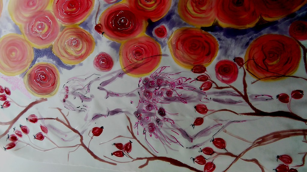 Ručně malovaná hedvábná šála, Pro Růženku 