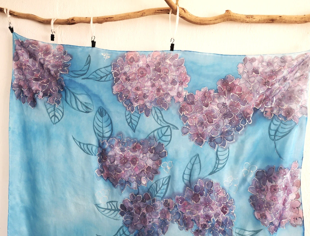 Hedvábný šátek - Hortenzie