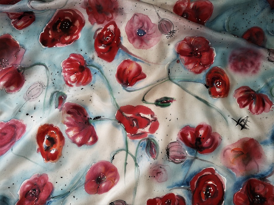 Malovaný hedvábný šátek, Vlčí máky