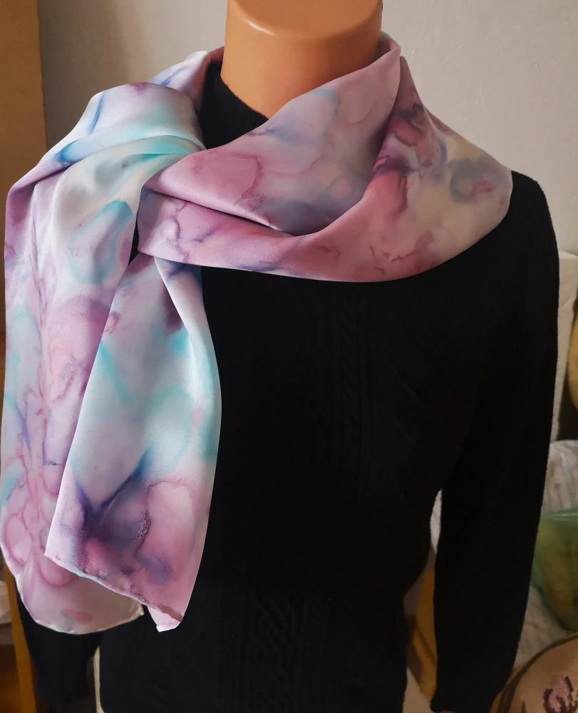 Luxusní hedvábná šála - Akvarel magenta