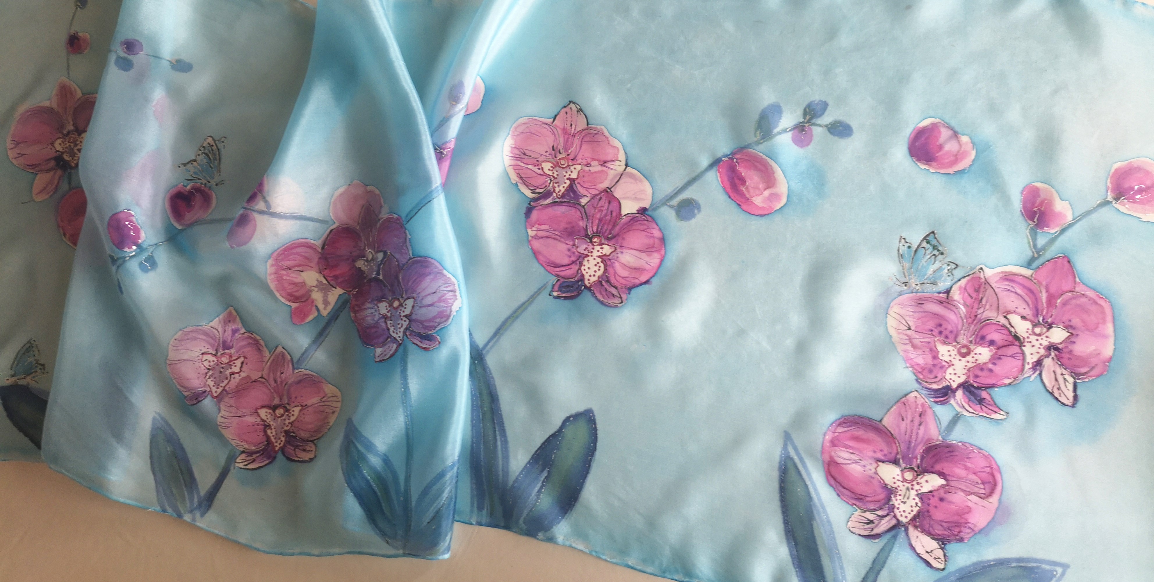 Originální dárek - hedvábná šála - Orchidej