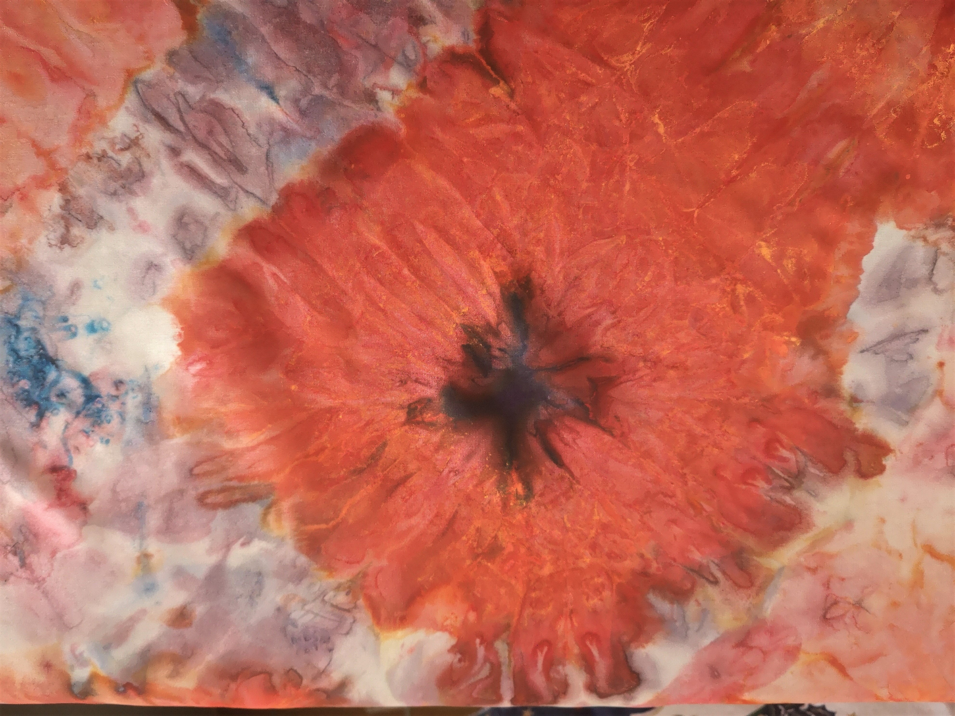 Originální hedvábná šála, červená, žlutá