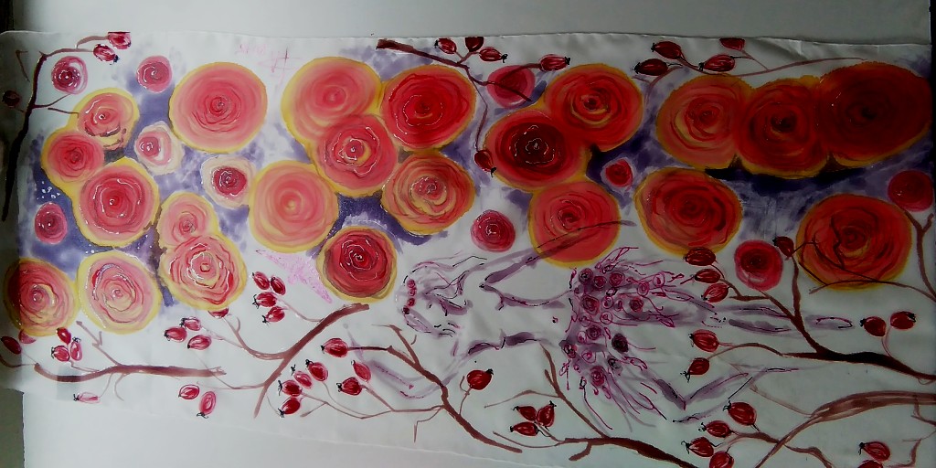 Ručně malovaná hedvábná šála, Pro Růženku 