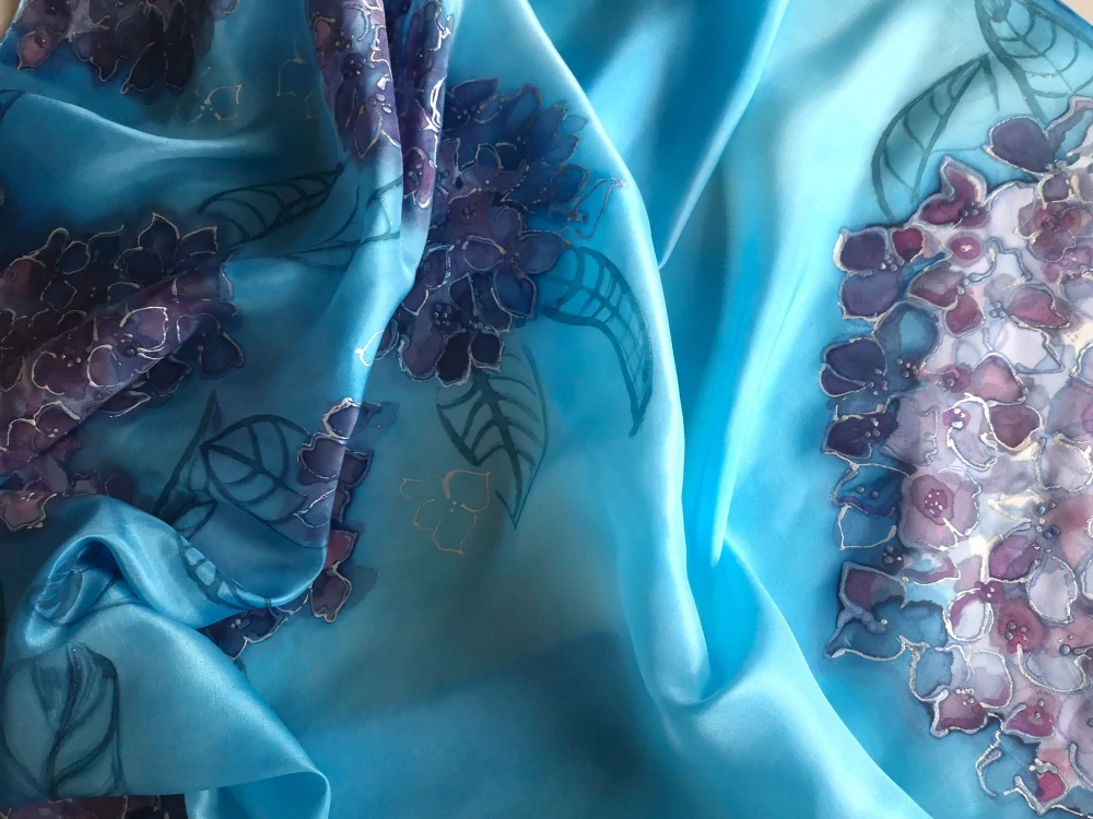 Hedvábný šátek - Hortenzie