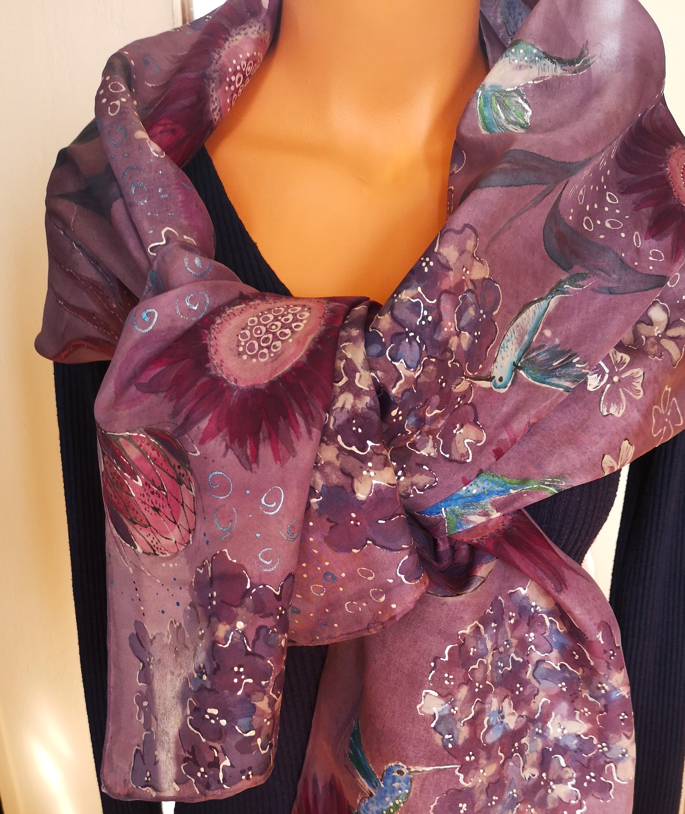 Luxusní hedvábná šála - Rajské zahrady 1