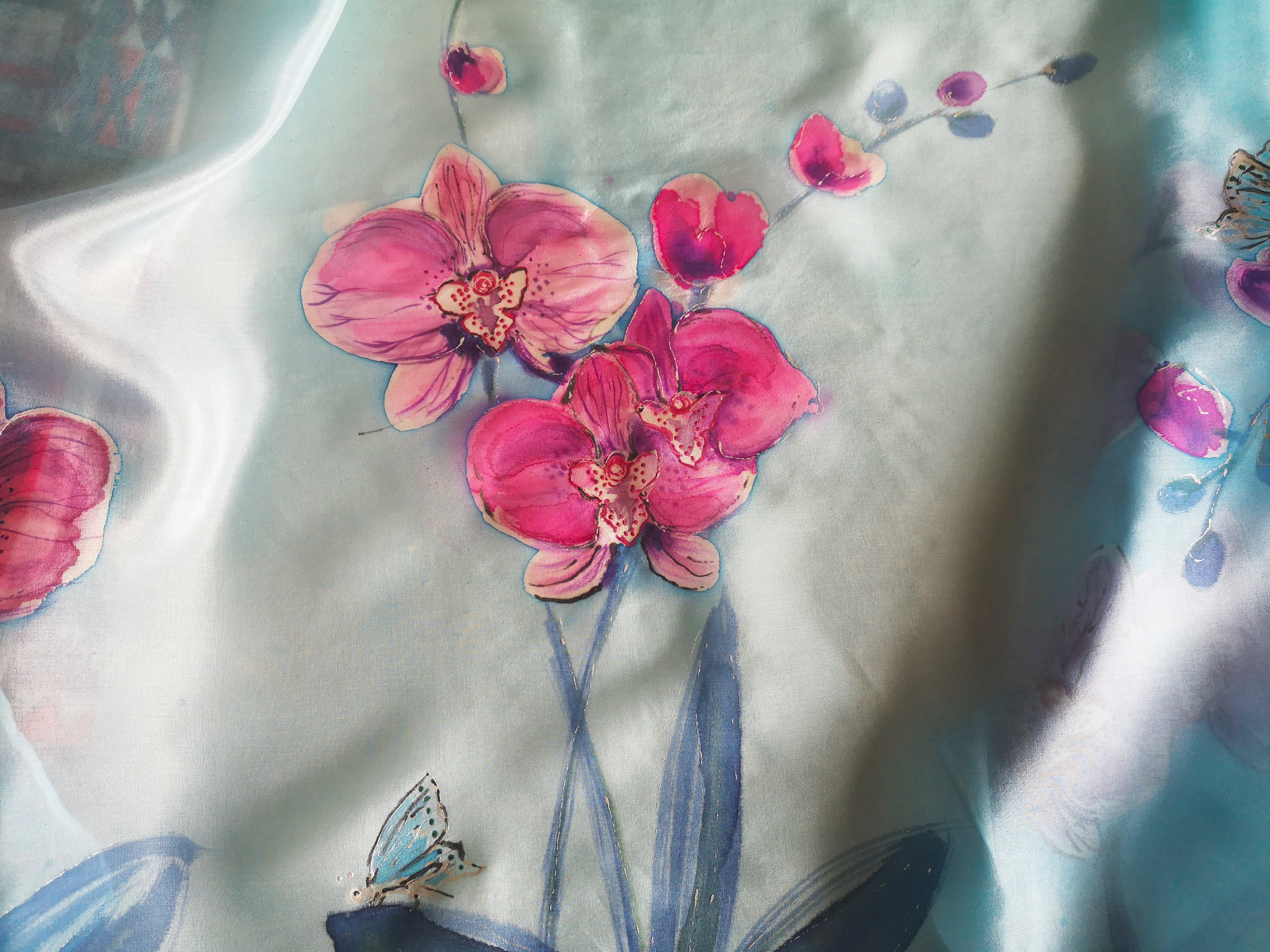 Originální dárek - hedvábná šála - Orchidej