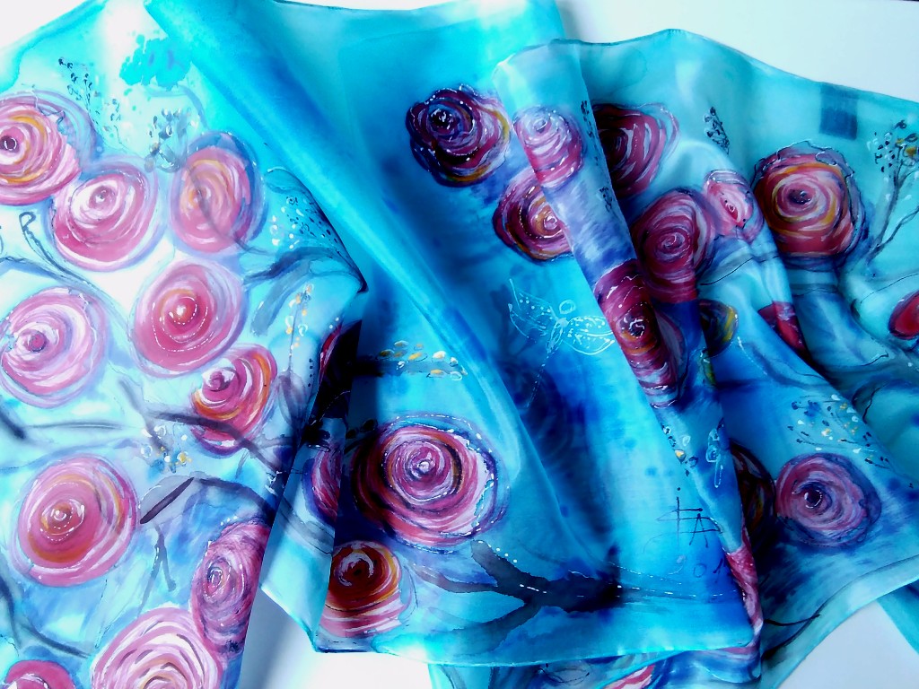 Ručně malovaná hedvábná šála, Pro Růženku 