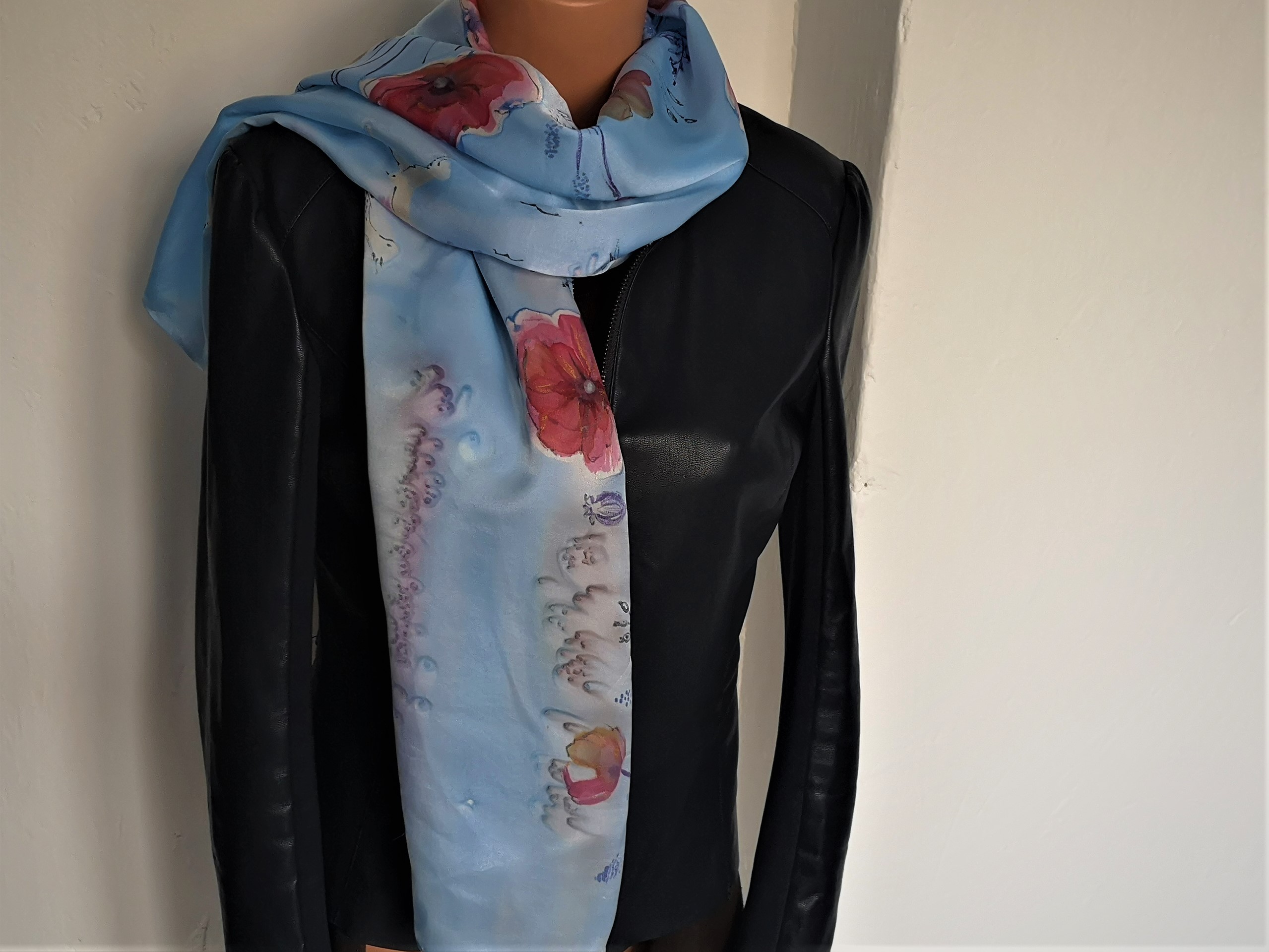 Luxusní hedvábný šál Ptáci nad loukou