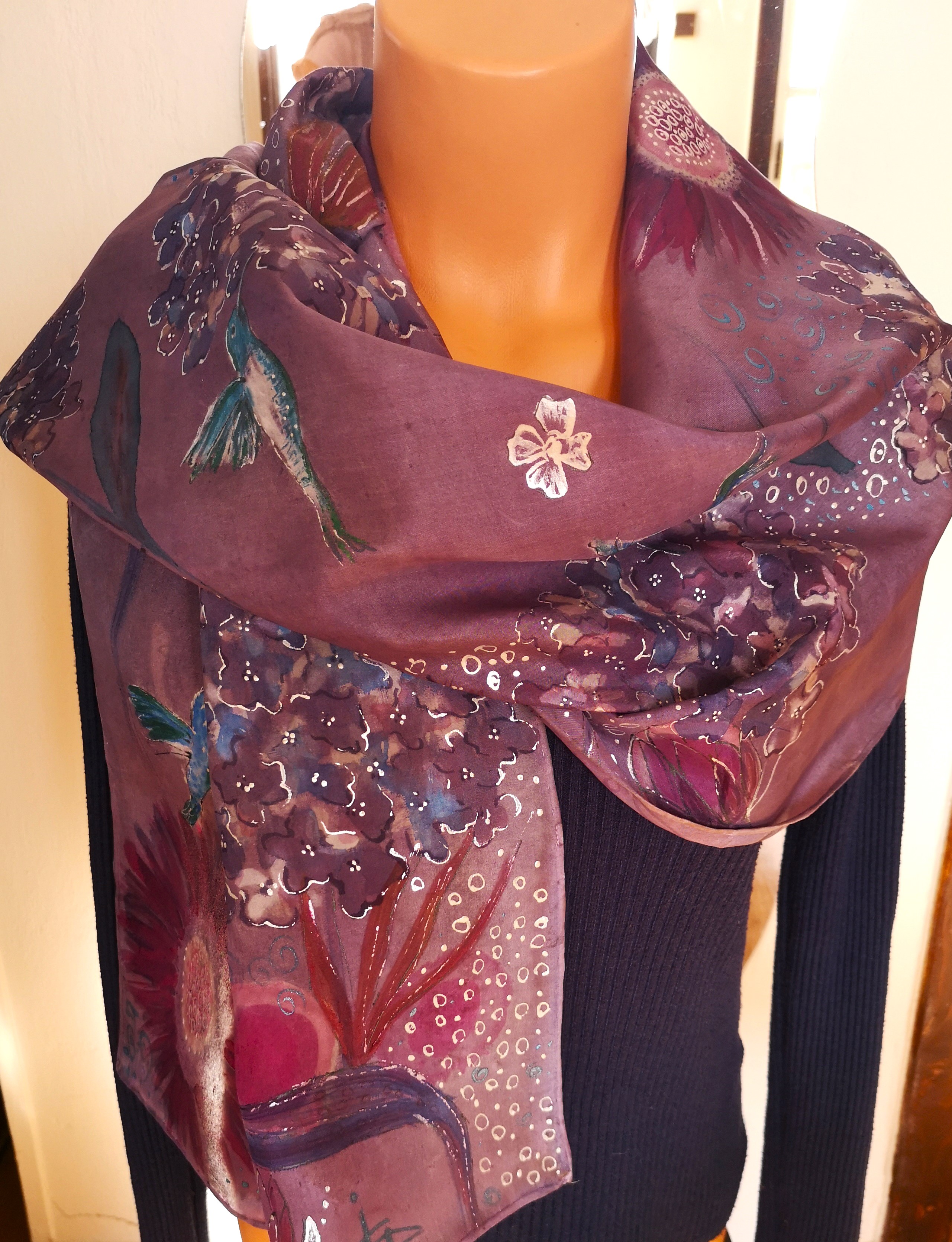 Luxusní hedvábná šála - Rajské zahrady 1