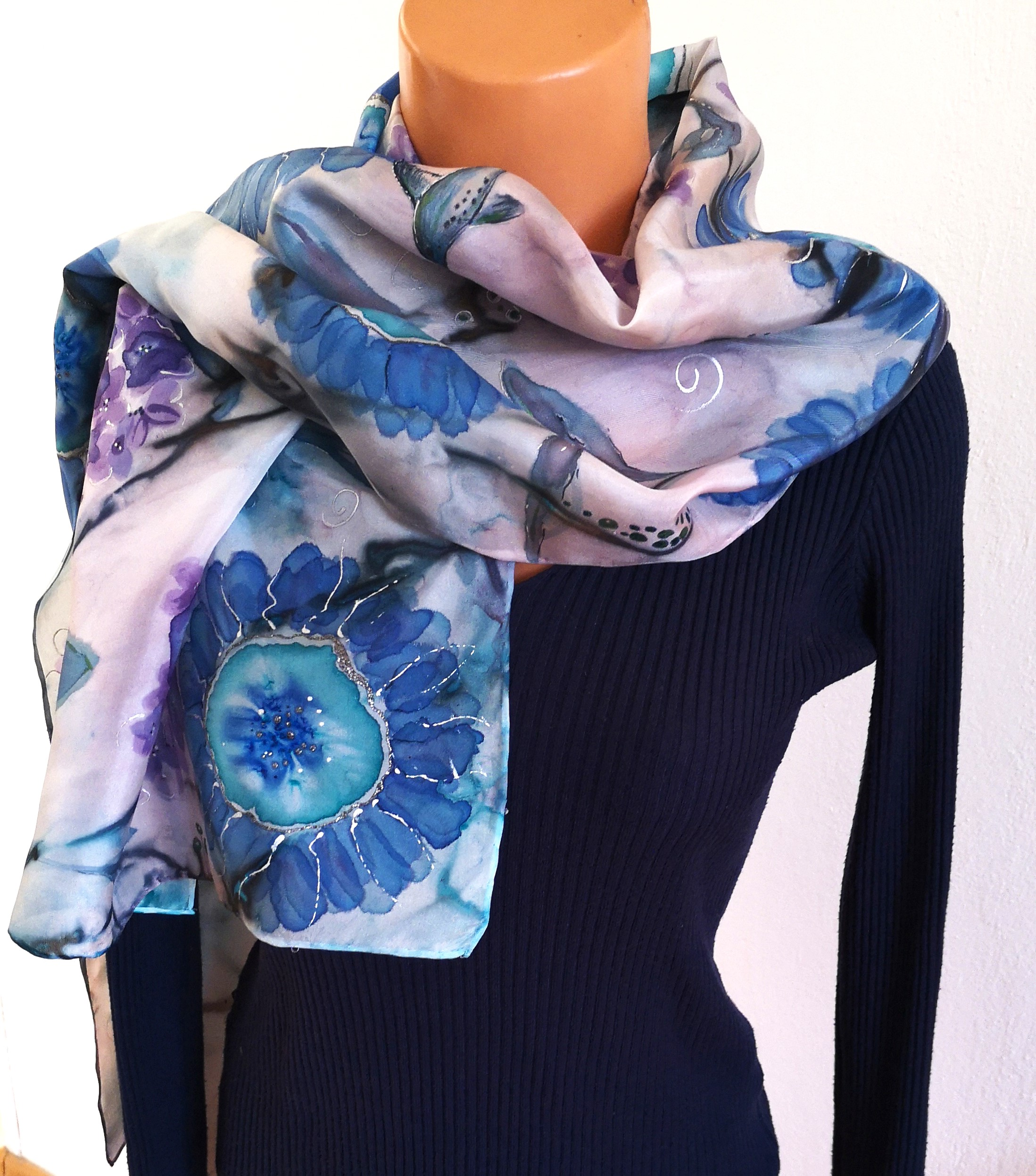 Luxusní hedvábný šál - Zahrady horních světů