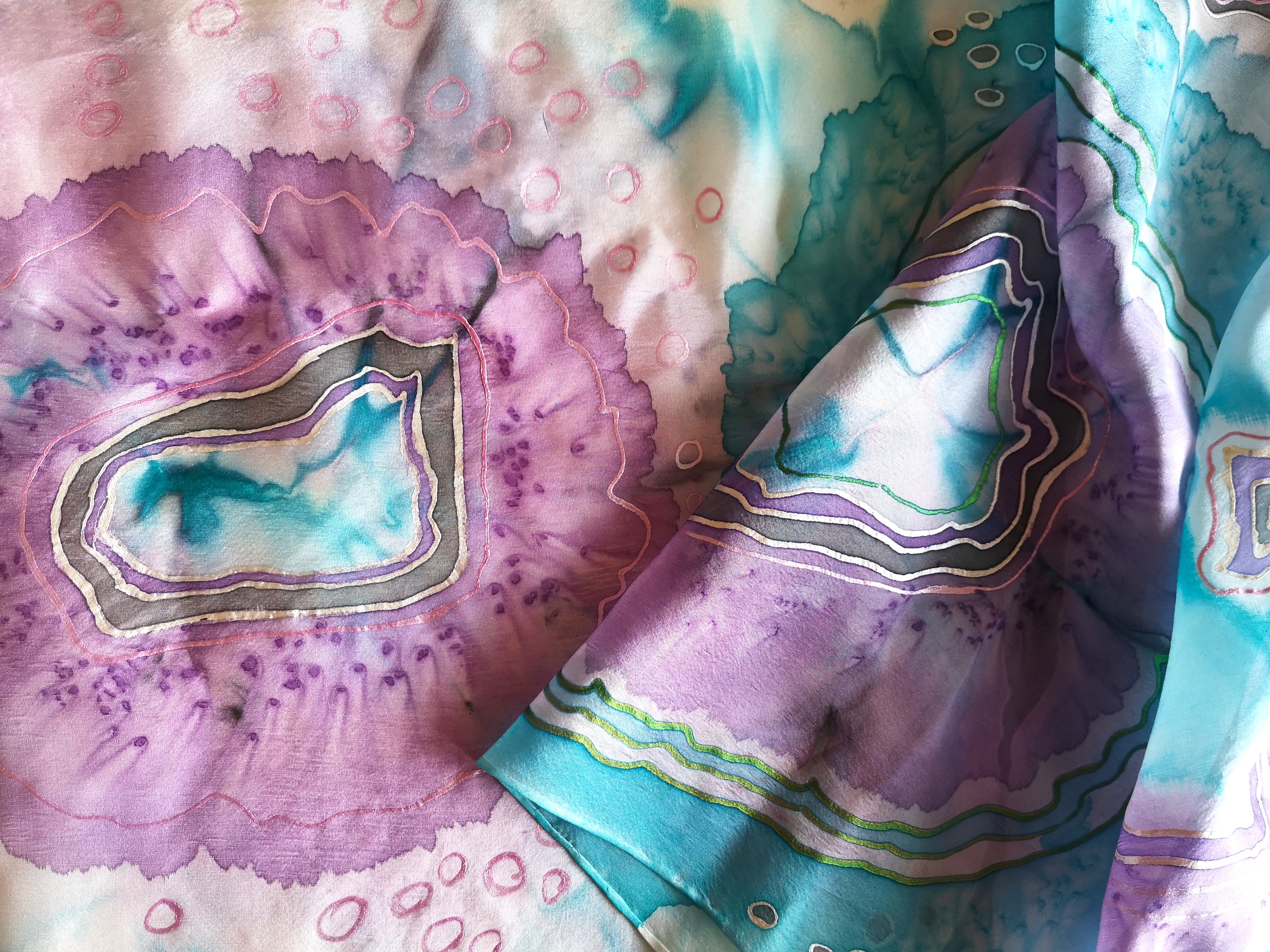 Hedvábná šála Plátky achátů tyrkys